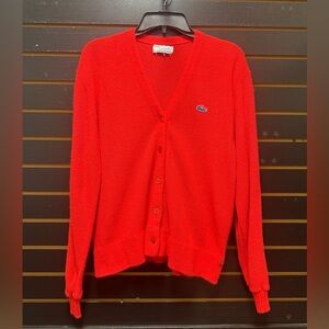 Vintage Lacoste Chemise Lacoste Red Cardigan Sweater Crocodile Logo